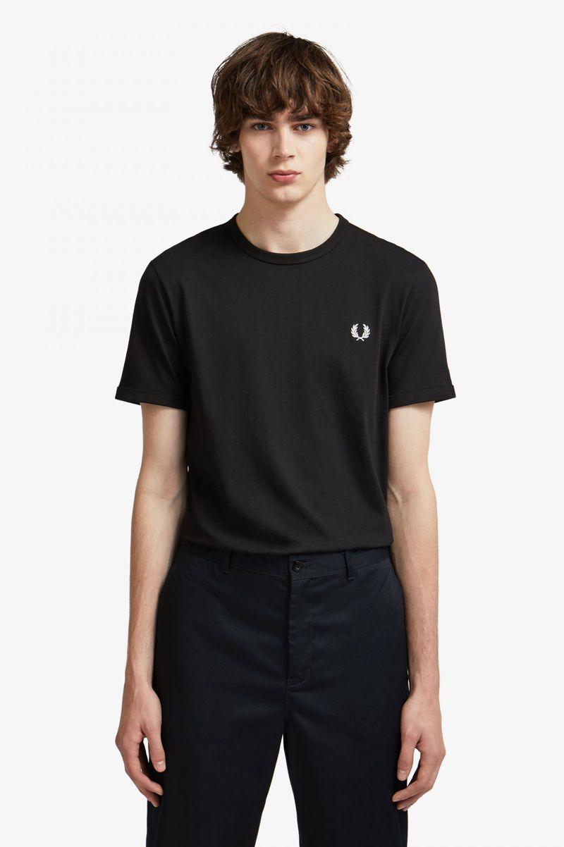 Black Fred Perry Ringer Men's T Shirts | PH 1743GSOL